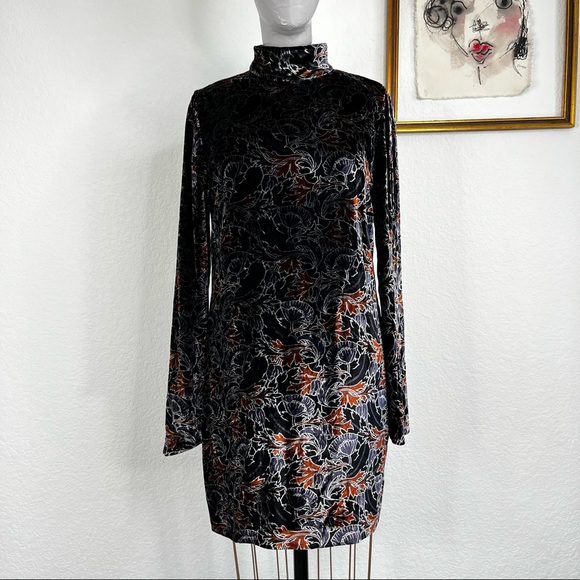 Sonia Rykiel Dresses & Skirts - Sonia Rykiel Velvet Floral Long Sleeve Mock Neck Shift Dress